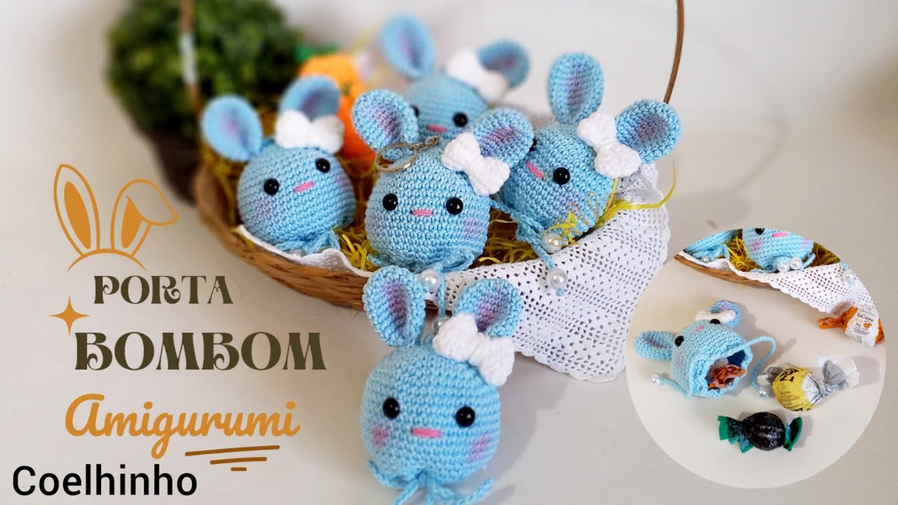 COELHO PORTA BOMBOM AMIGURUMI CHAVEIRO LEMBRANCINHAS PÁSCOA