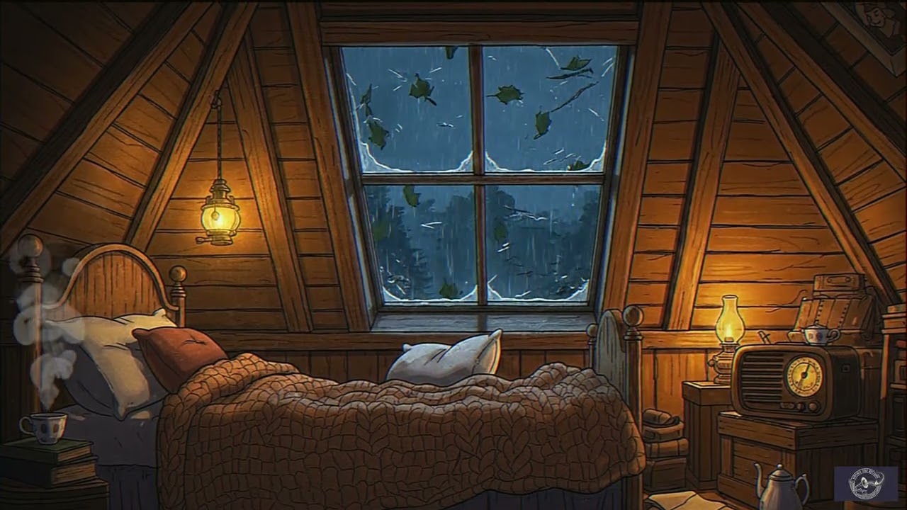 Rainy Night in the Secret Attic 📻 1950s Vintage Disney Style | Cozy Radio Ambience for Study