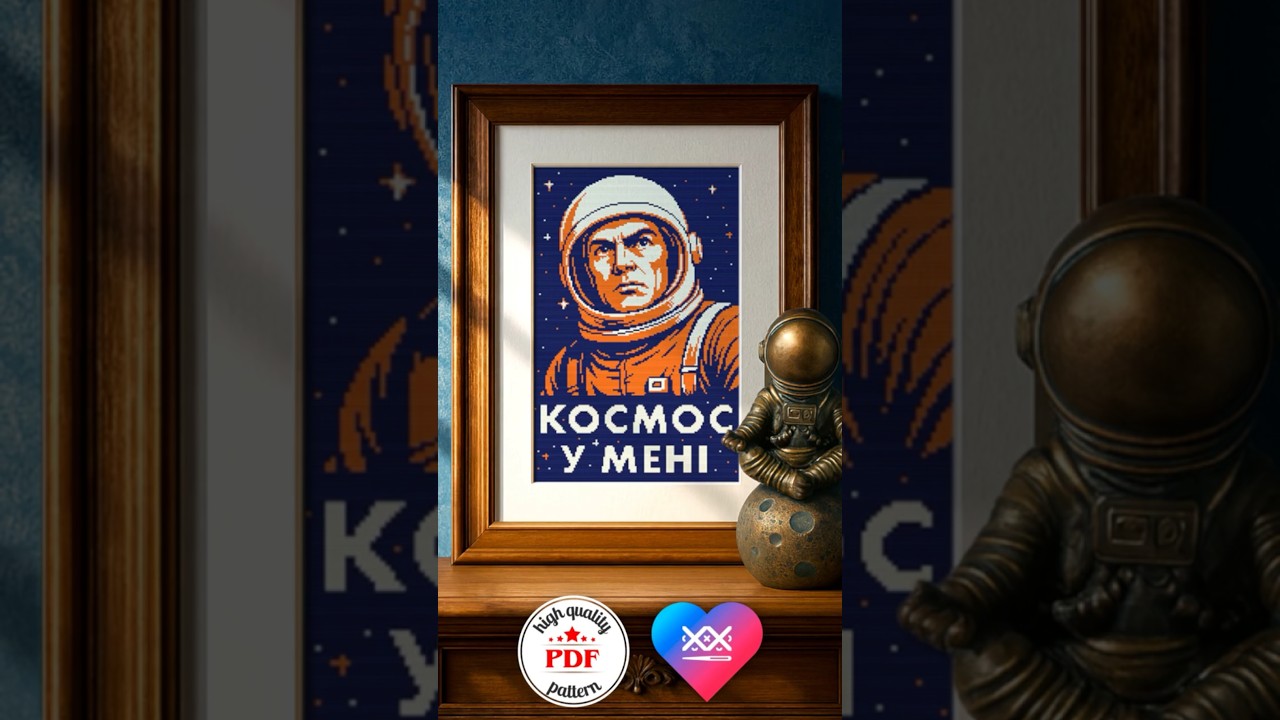 Astronaut Vintage Poster Cross Stitch Pattern 