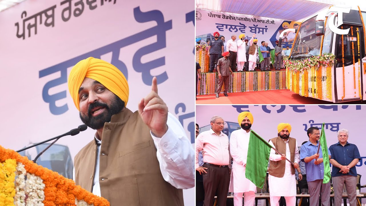 Bhagwant Mann flags off government’s Volvo bus service between Punjab and Delhi IGI airport