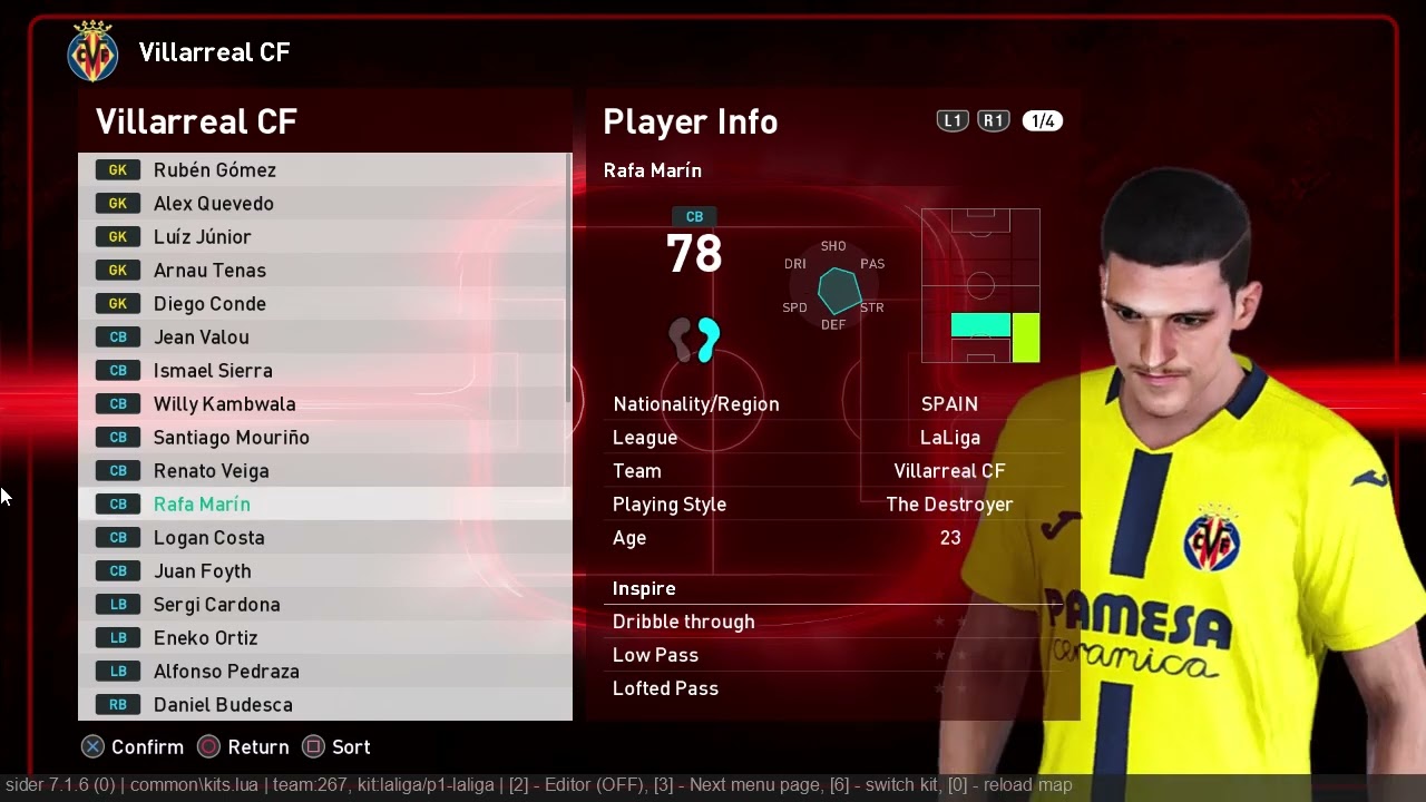 Набор лиц для команды «Вильярреал» на сезон 2025/2026 для PES 2021-SPFL2026