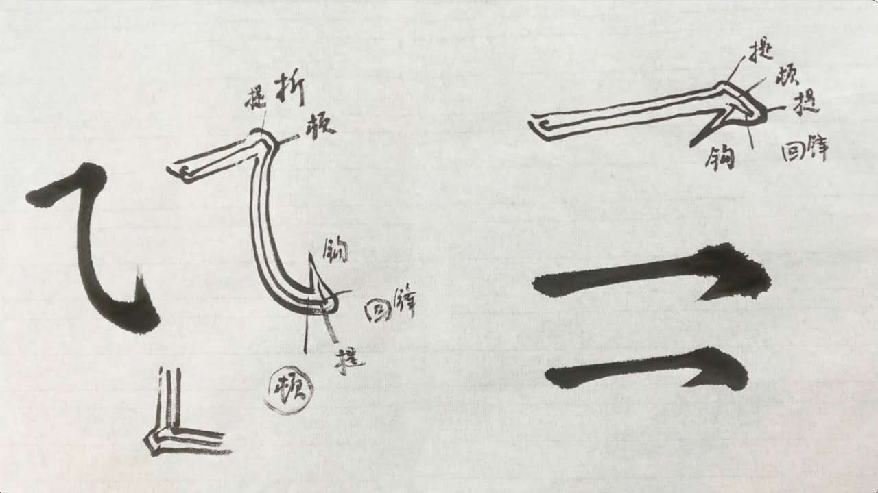 毛笔书法入门，楷书基本笔画：钩画和折画  | 書法 | Chinese calligraphy | 해서체 | 楷書 | 서예 | 書道