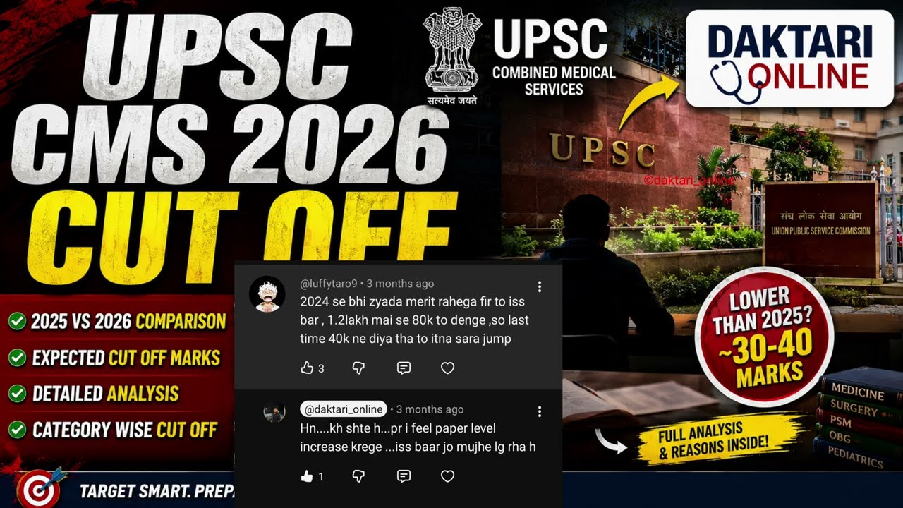 UPSC CMS 2026 Expected Cut Off 🔥 | 2025 vs 2026 Comparison | Official Analysis | upsccms2026 cutoff