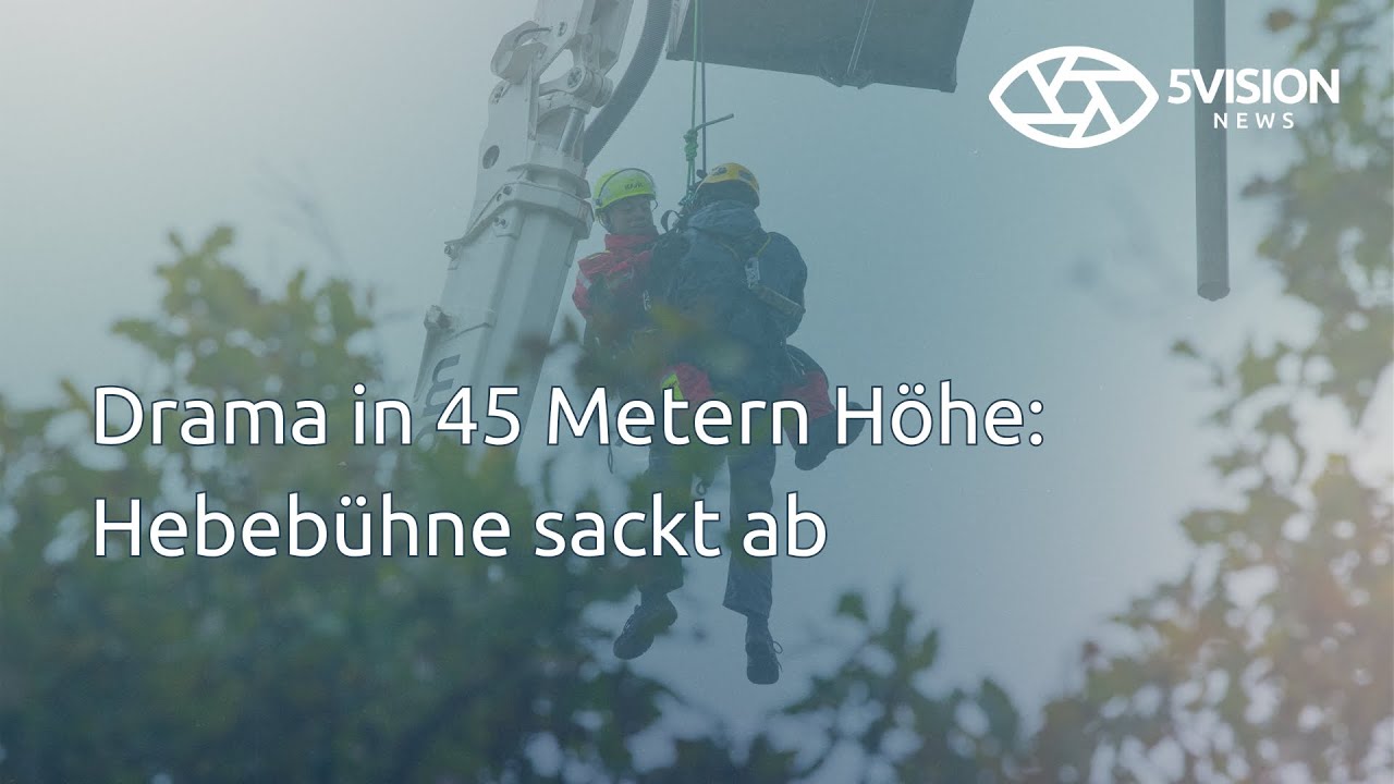 Drama in 45 Metern H&ouml;he: Hebeb&uuml;hne sackt ab - Arbeiter schleudert aus Korb!