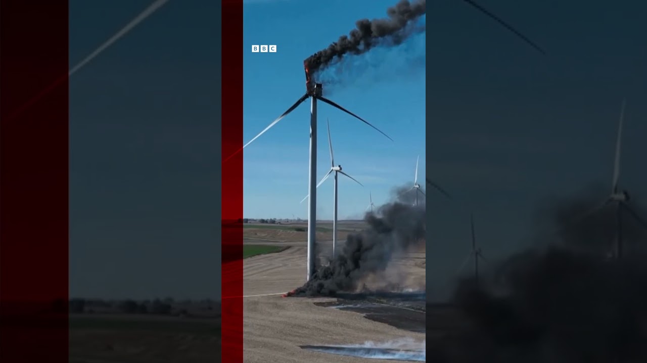 Wind turbine blade falls to the ground in Iowa, starting a fire. #Shorts #Iowa #BBCNews