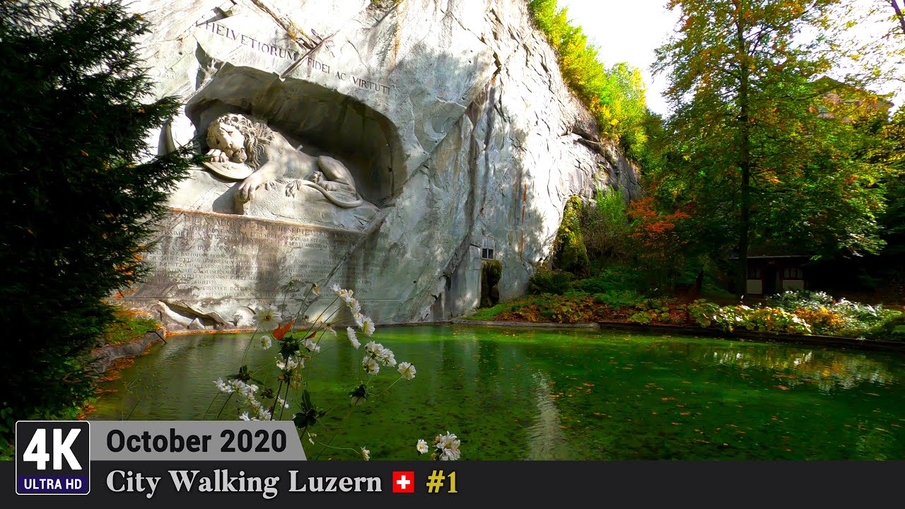 LUZERN 4K Switzerland 🇨🇭 Lucerne Chapel Bridge Löwendenkmal Musegg Wall - Virtual City Walking Tour