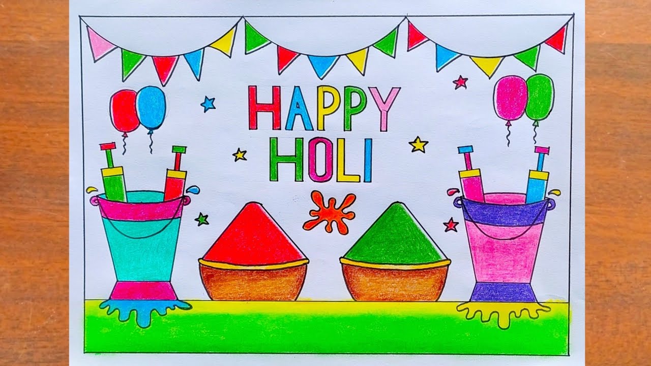 Holi Special Drawing / Happy Holi Poster Drawing / Holi Festival Drawing Easy / Happy Holi Drawing 