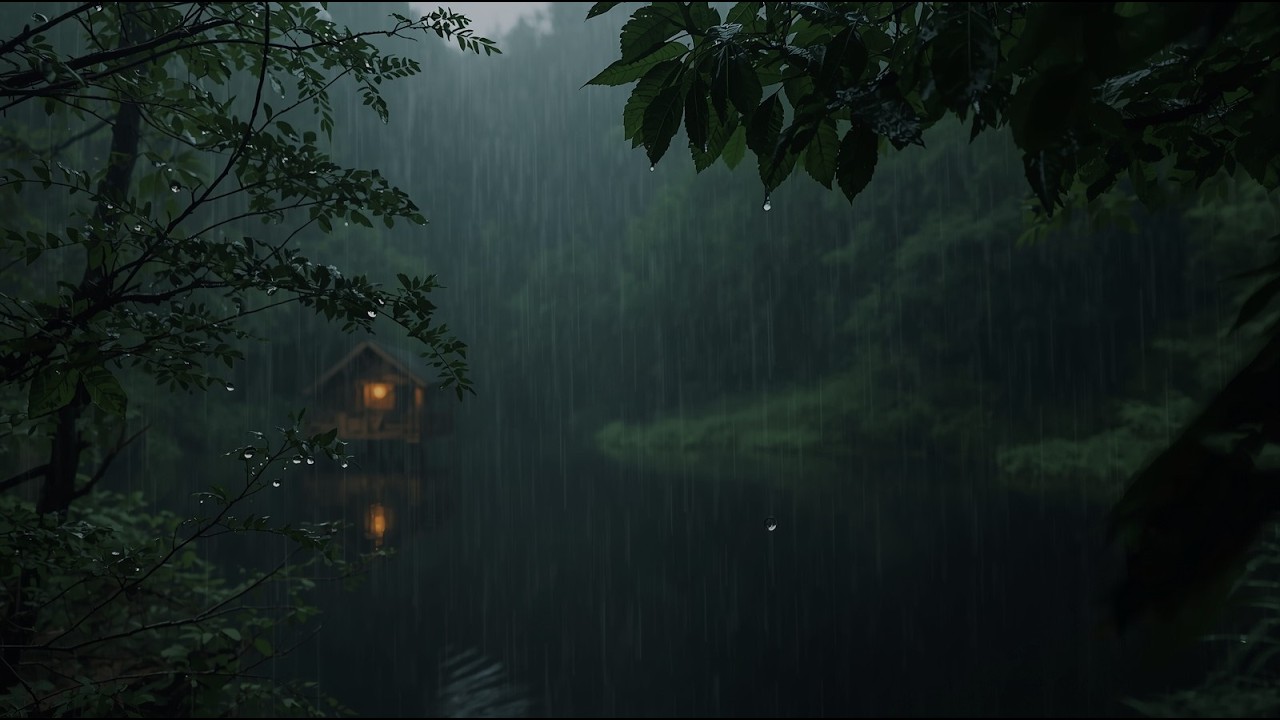 🌙🎹 Peaceful Night Forest with Heavy Rain and Soft Sleep Piano