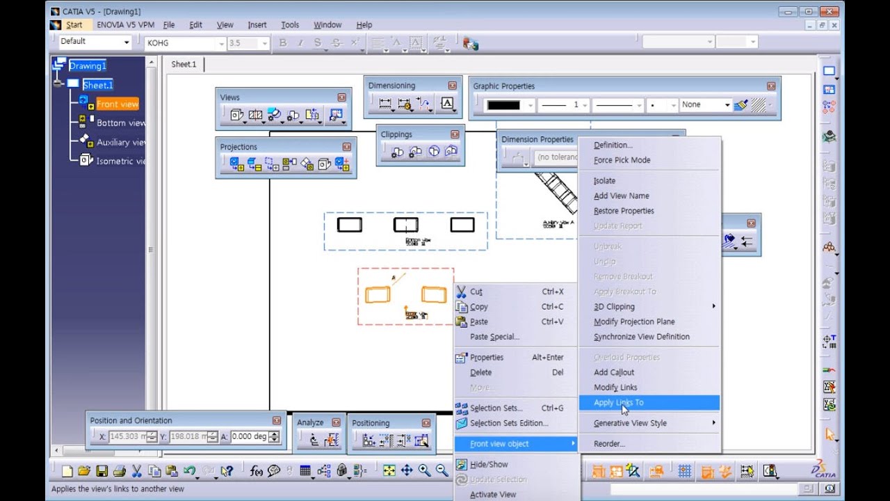Catia V5R21 ::: 하나의 단품파일에서 바디Body별로 도면 내리는 방법, Modify Link, Apply Link to 기능 사용법