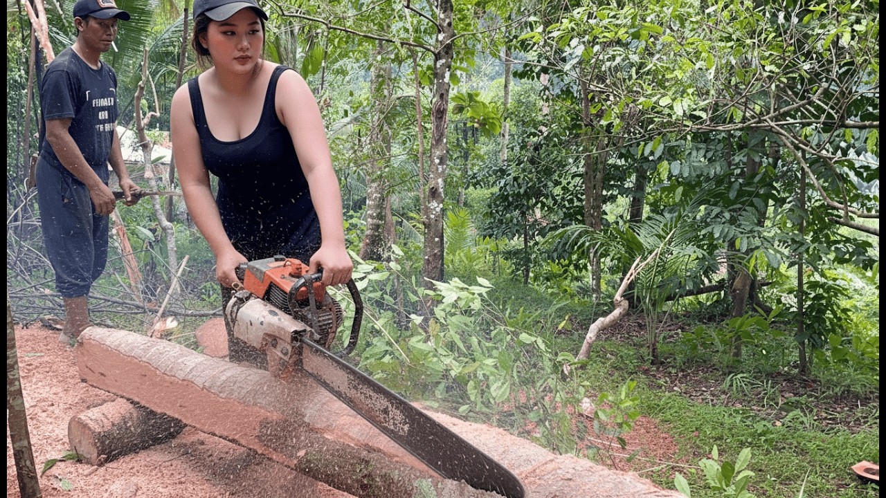 HARD WORK IN THE WILD! OLD COCONUT TREE SPLIT INTO BUILDING WOOD