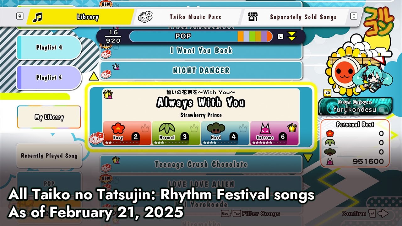 【Taiko no Tatsujin: Rhythm Festival (Steam)】All songs as of February 21, 2025