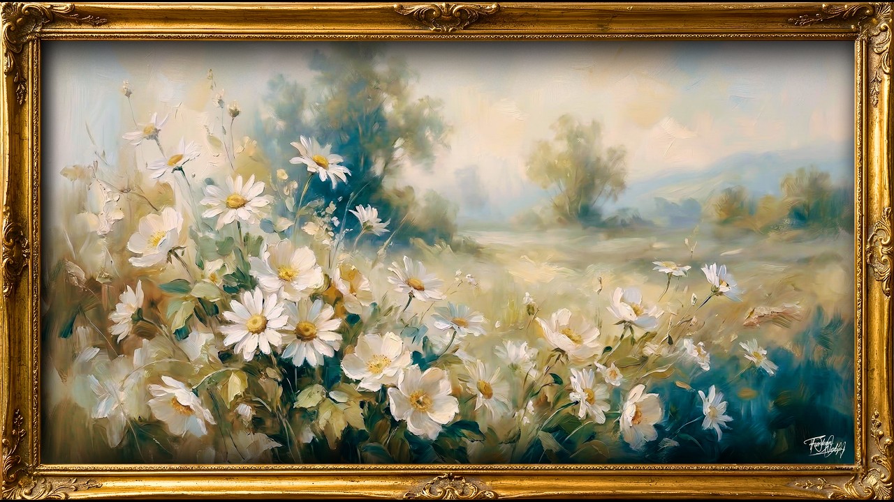 FREE Frame TV Art 4K | White Daisies Peaceful Landscape | 1 Hour Loop No Music
