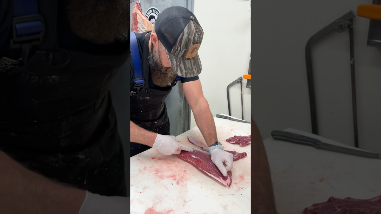 Cutting Flat Iron Steaks from the Top Blade Steak! 🔥🔪 #shorts