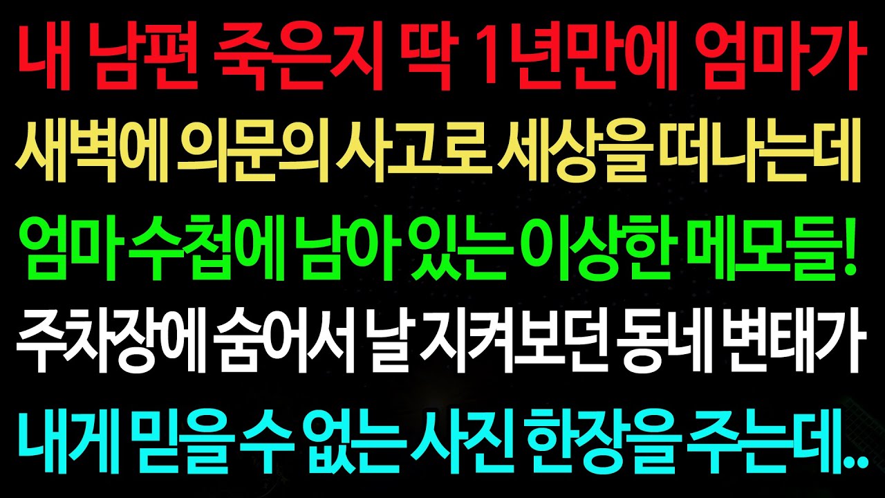 실화사연-내 남편 죽은지 딱 1년만에 엄마가 새벽에 의문의 사고로 세상을 떠나는데 엄마 수첩에 남아 있는 이상한 메모들! /실화사연/신청사연/사이다썰/반전사연/사연라디오