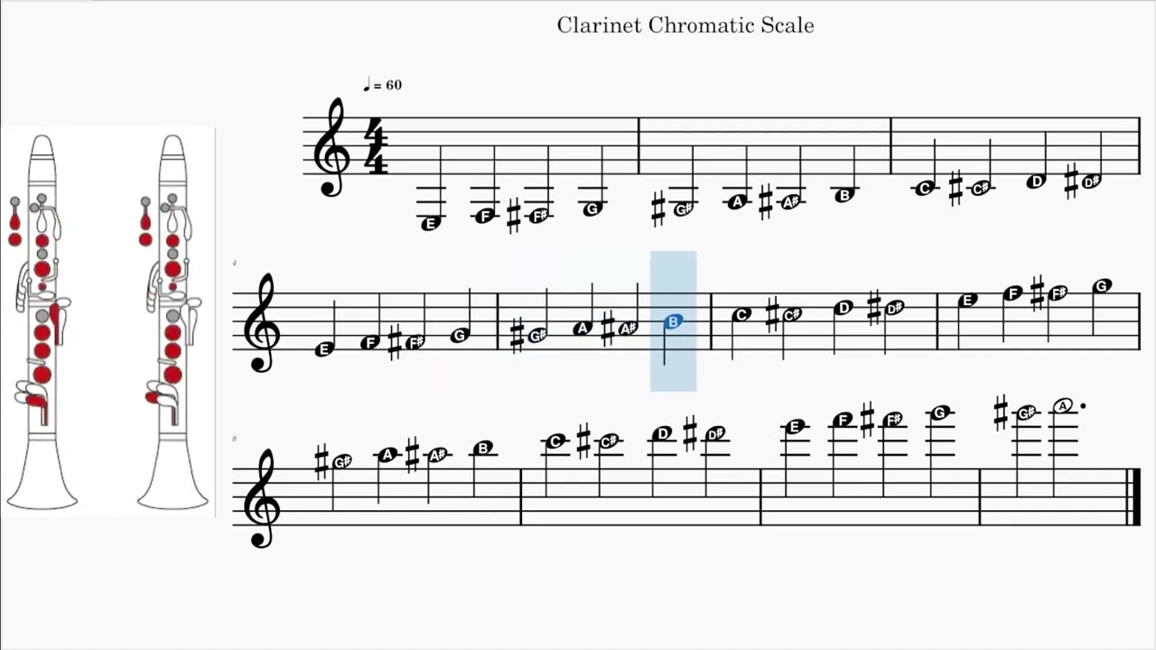 Bb Clarinet | Chromatic Scale | All Notes | Fingering Chart