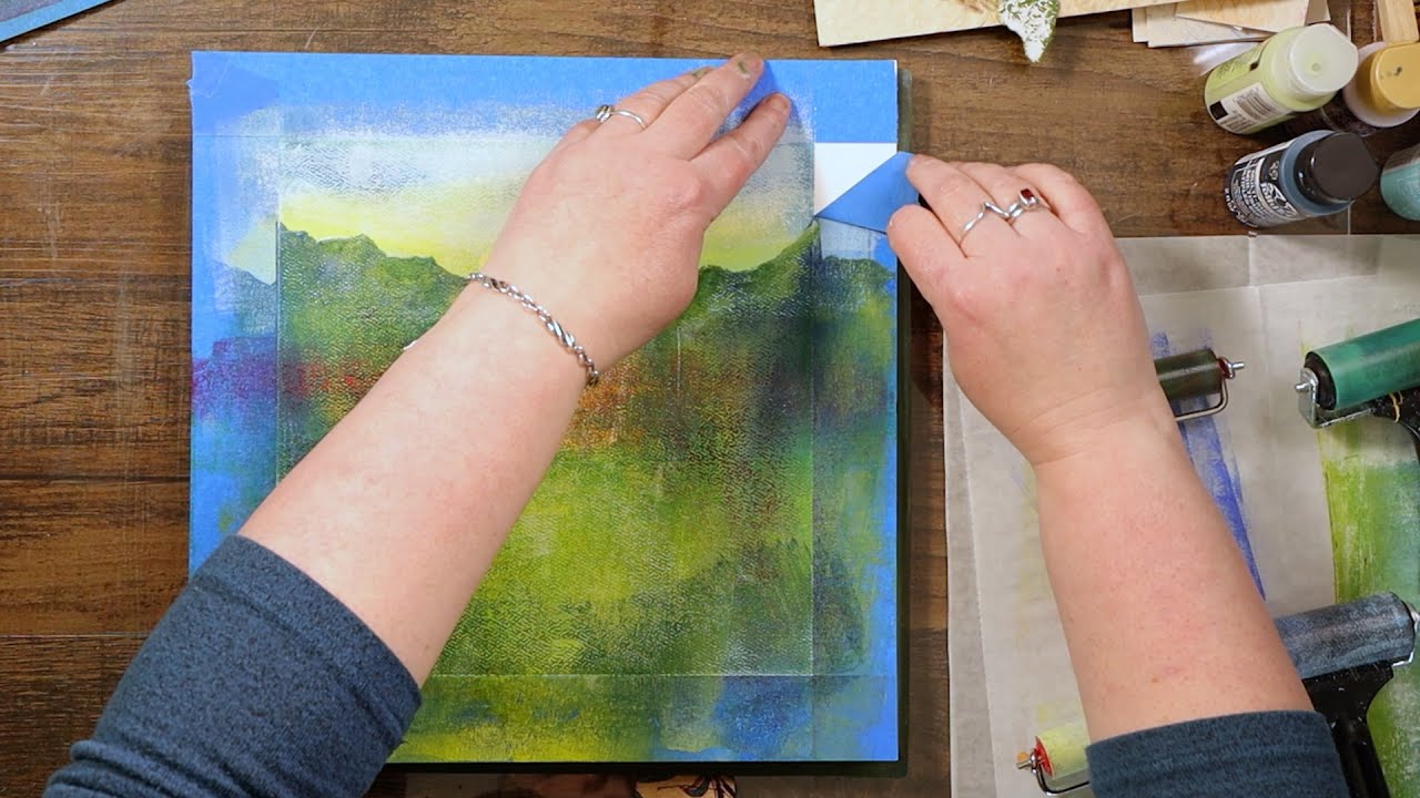 Using a mask with a gelli plate - amazing monotype landscape time lapse