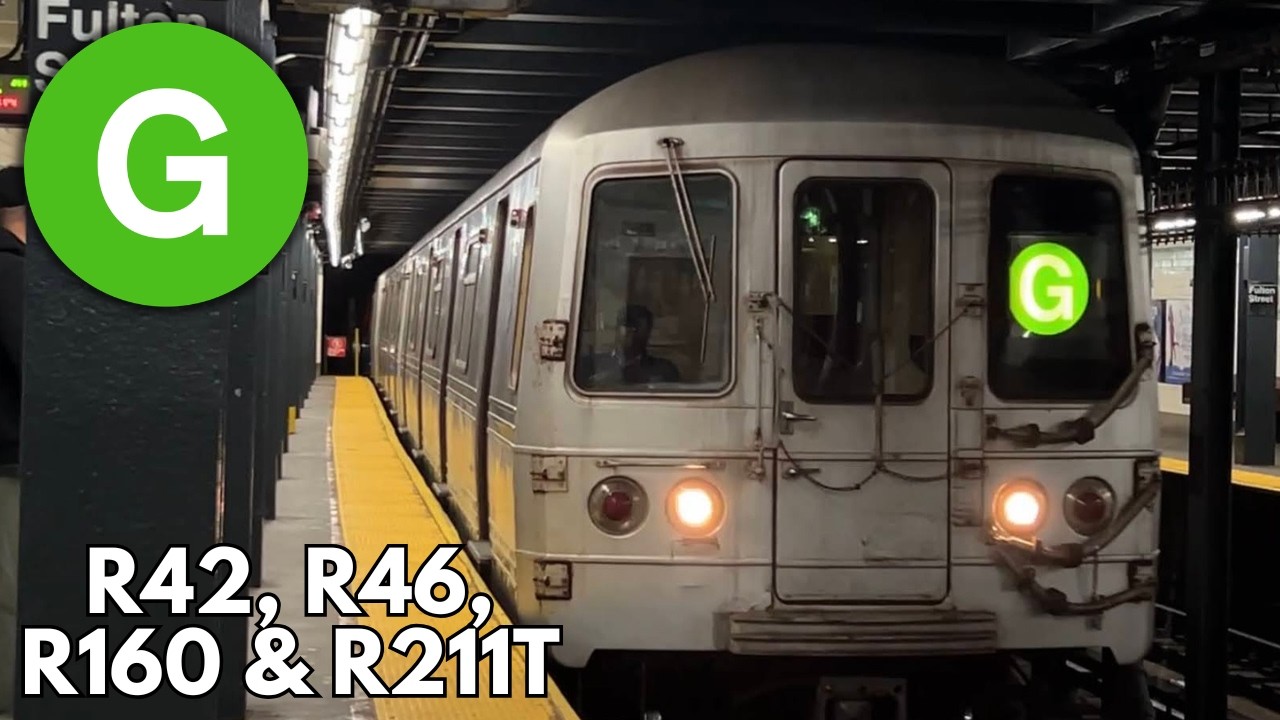 IND Crosstown: R46 & R211T (G) trains + R42 Refuse train & R160 SchoolCar @ Fulton Street