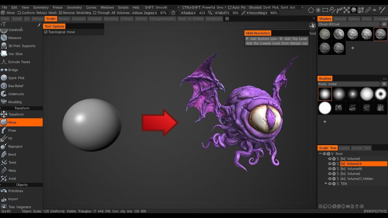 Sculpting in 3d Coat | Timelapse (mini Beholder)