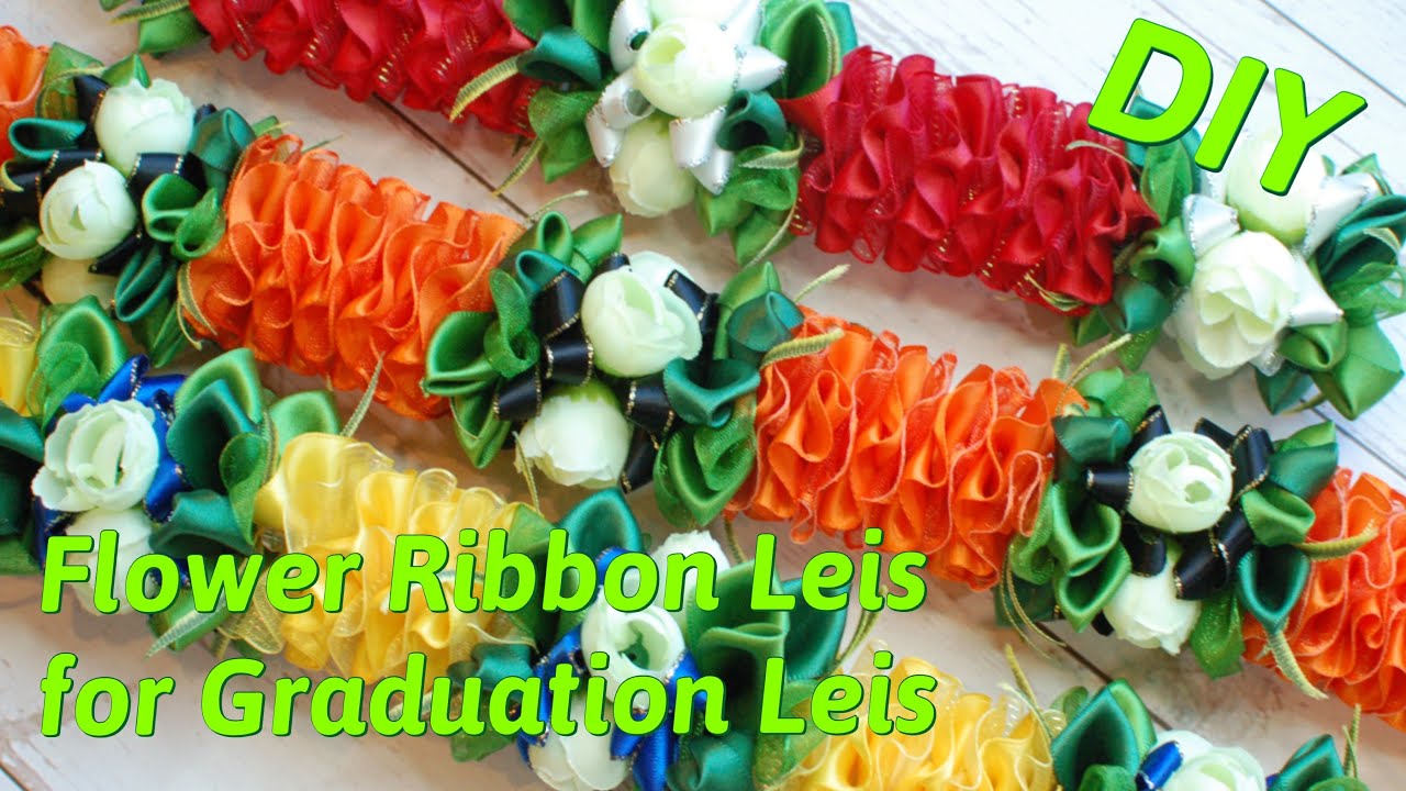 How To Make Easy Flower Ribbon Lei with School's Colors for Graduation Lei