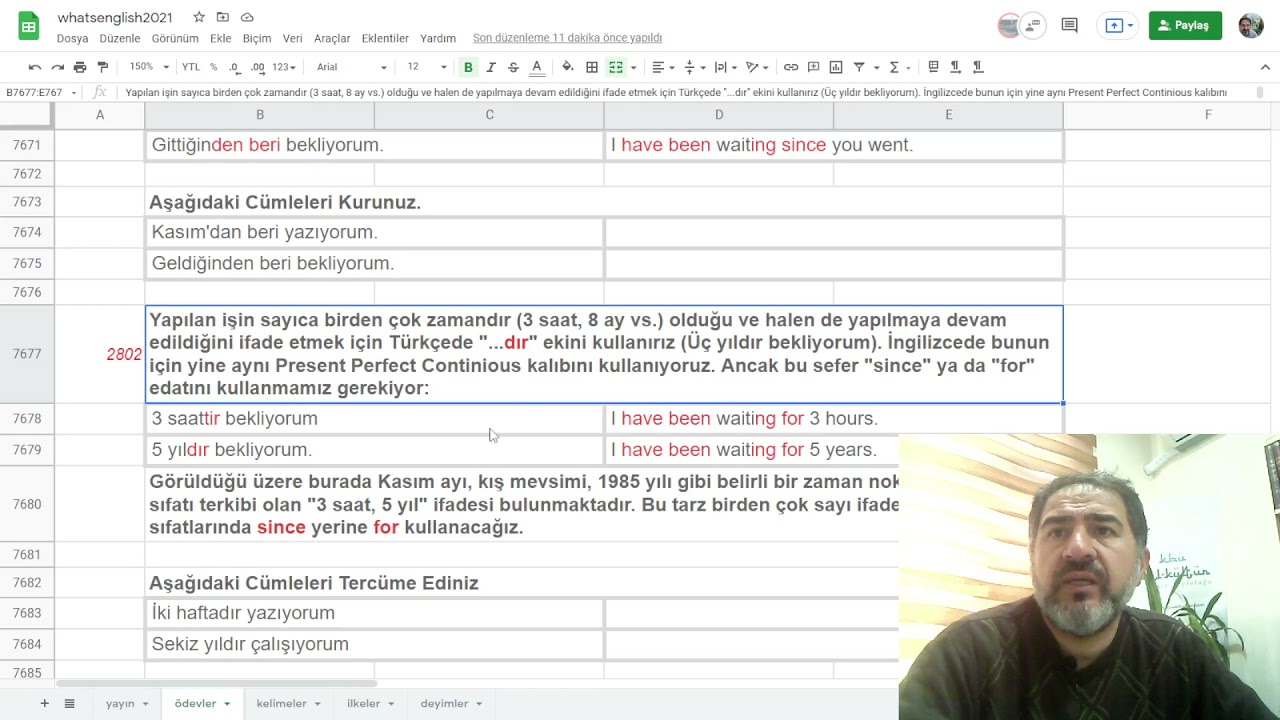 whatsenglish 28. hafta konu: -Present Perfect Continuous-