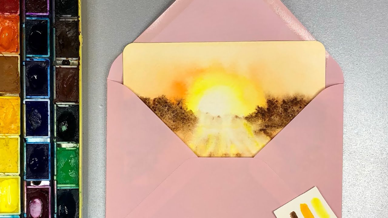 Aquarell Postkarte Sonnenaufgang Landschaft für Anfänger schnell einfach malen
