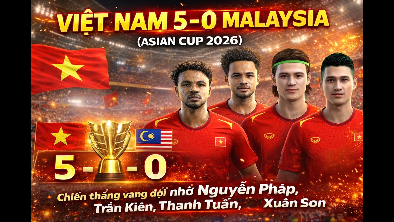 VIỆT NAM 5-0 MALAYSIA: Nguyễn Pháp, Trần Kiên, Thanh Tuấn & Xuân Son tỏa sáng tại ASIAN Cup 2026