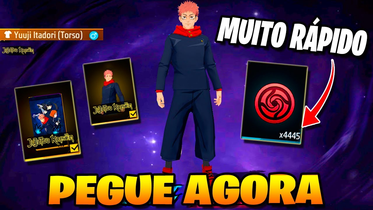 COMO PEGAR O ITADORI E BIO DE BATALHA MAIS RÁPIDO E FÁCIL! 5 SKIN GRÁTIS - NOVIDADES FREE FIRE