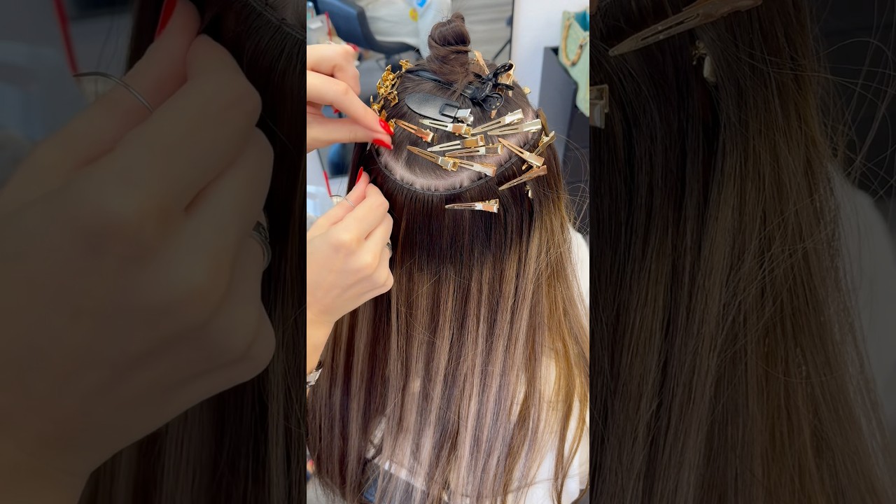 Hair extension beaded weft sew in (quick install) #hairextensions #extensions #sewinweave #amazing
