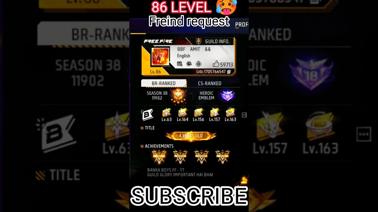 86 LEVEL 😳🤯 friend Request 🥵 #shorts #freefire