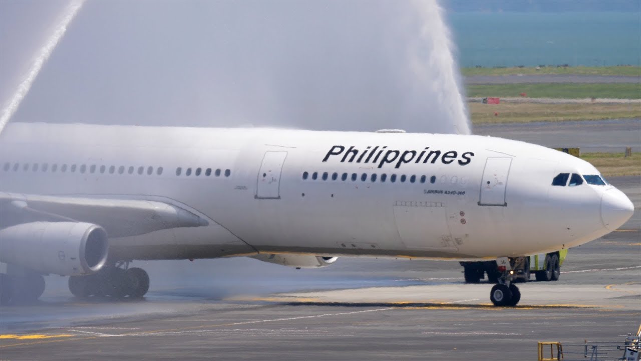 INAUGURAL Philippine Airlines A340-300 Landing + Water Salute | Auckland Airport Plane Spotting [4K]