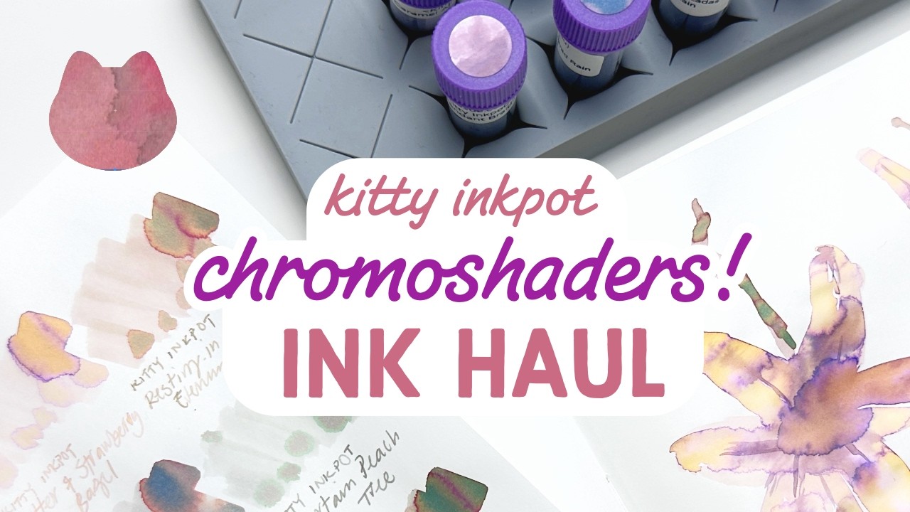 Kitty Inkpot Chromoshading Fountain Pen Ink Chatty Swatching - Paper tests, floral painting. Review