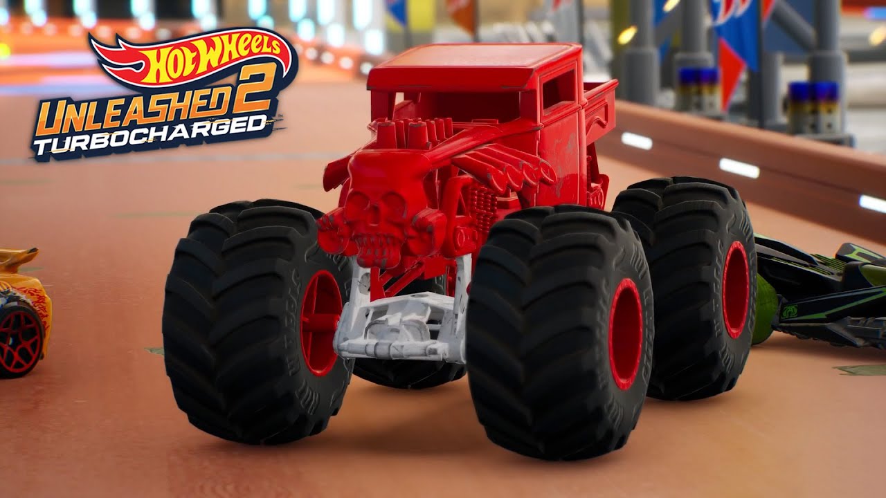 HOT WHEELS UNLEASHED™ 2 - BONE SHAKER Red In Trails on the ground