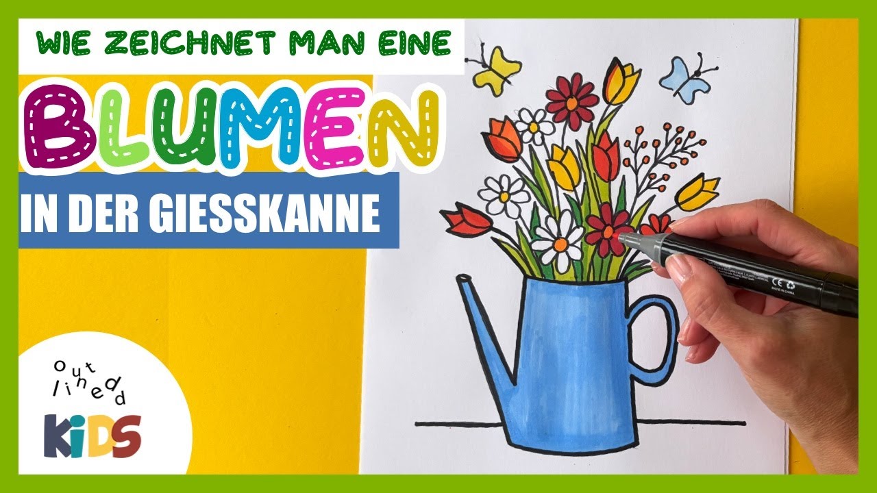 WIE ZEICHNET MAN FRÜHLINGSBLUMEN IN DER GIESSKANNE  I Schritt für Schritt Kinder 6+ Jahre Alt