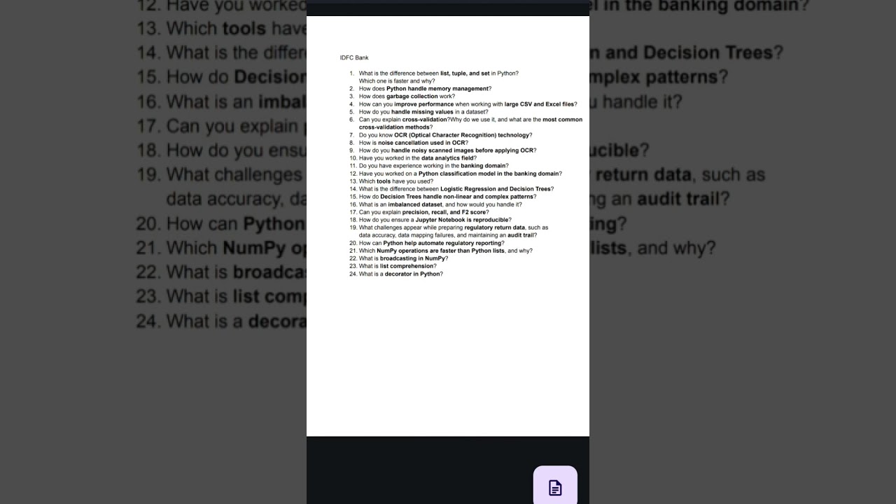 Python & Machine Learning Interview Questions | AI/ML Engineer