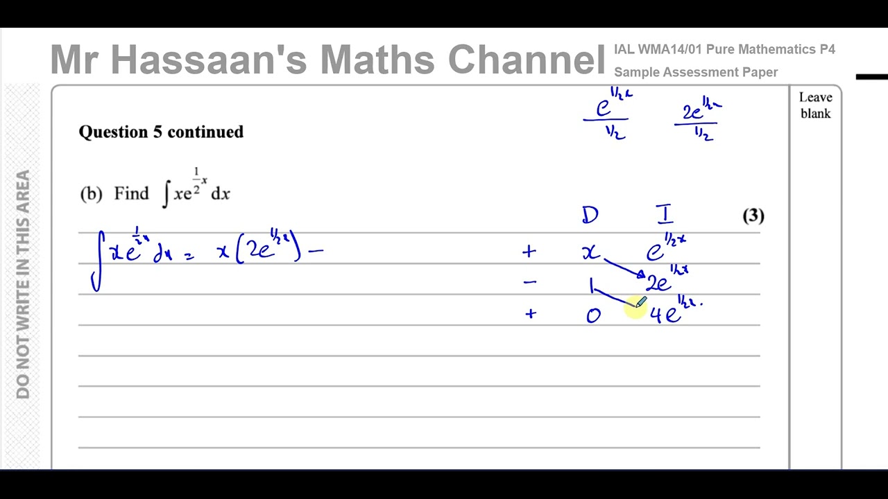 EDEXCEL,  IAL, WMA14, P4, Sample Assesment Paper, Q5(b), Integration by Parts, DI Method