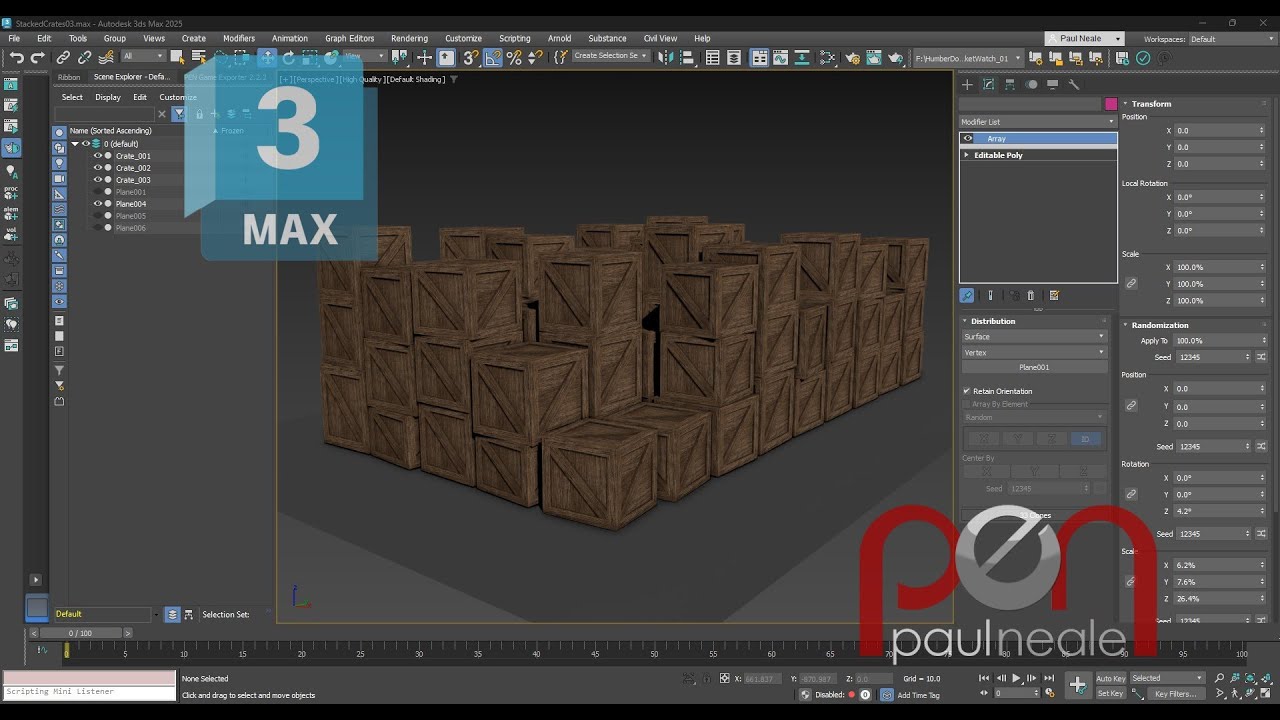 3DSMax Random Stacking Wood Crates