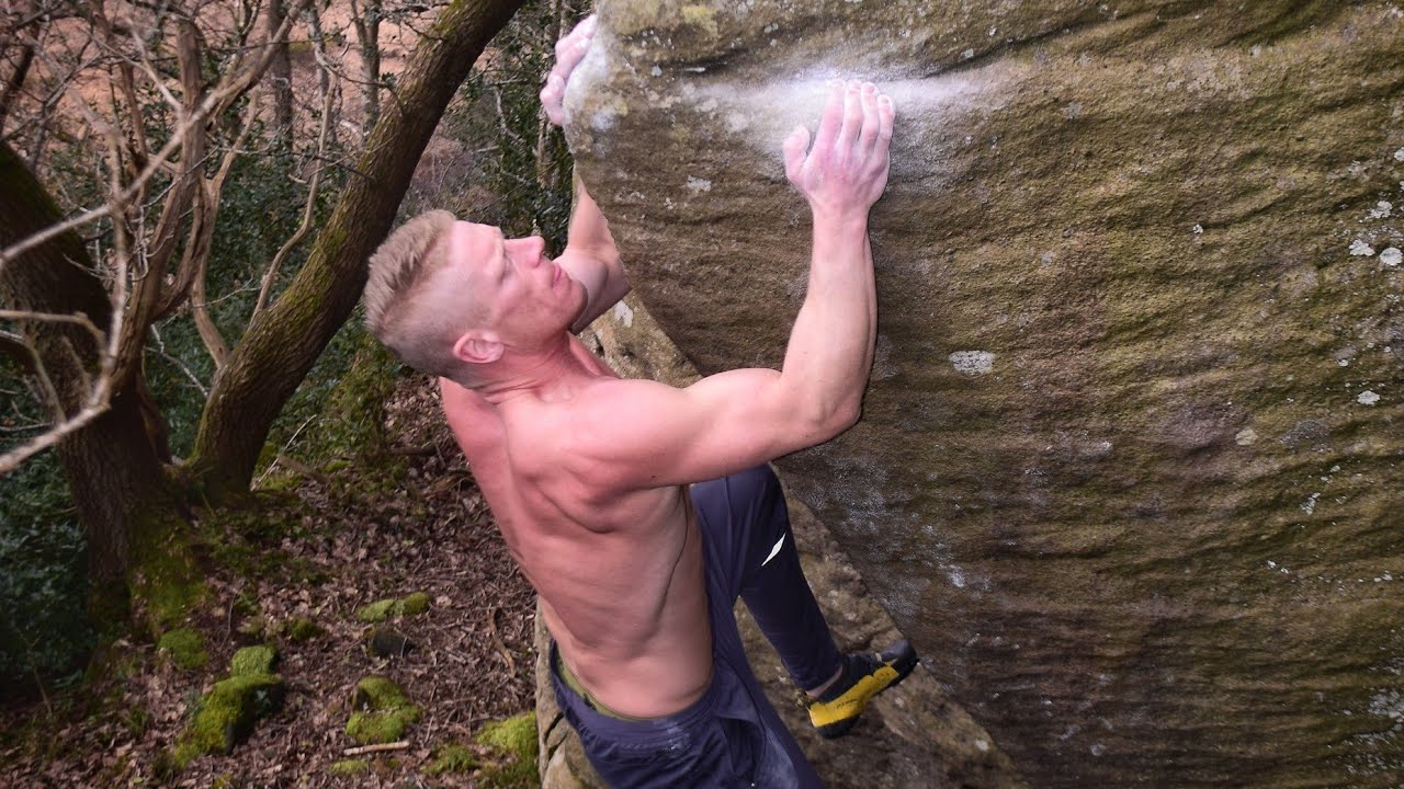 Half a drainpipe, 7b+ (Crow crag, Brimham Rocks).