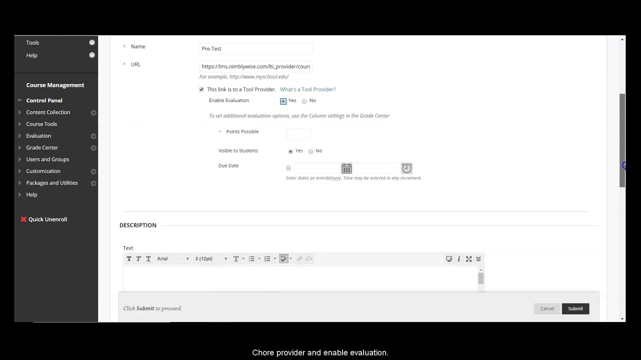 Adding an LTI Link in Blackboard
