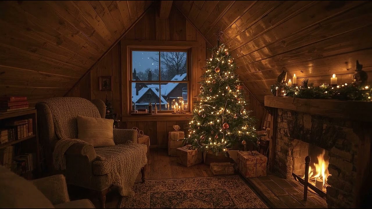 🎄 2 Hours of Relaxing Christmas Piano Music — Cozy Ambience, Crackling Fire & Snow Falling ❄️
