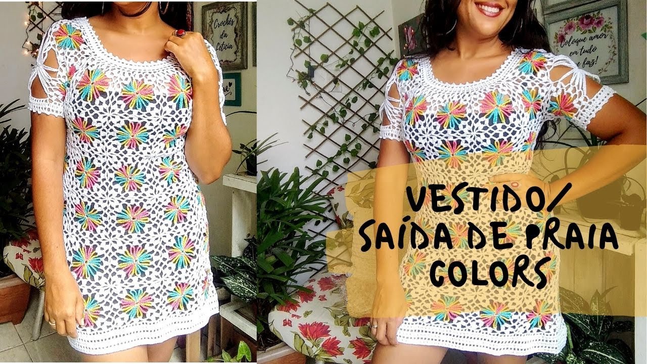Vestido de crochê com squares coloridos - 2ª parte