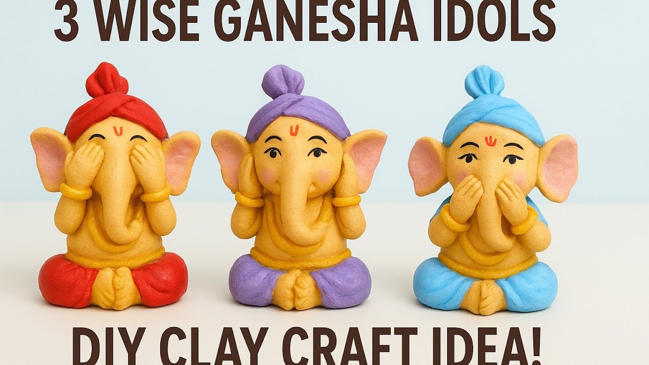 Three wise Ganesha idols || DIY clay craft 💡 idea #rohiniartandcraft #shortvideo #ganeshchaturthi 
