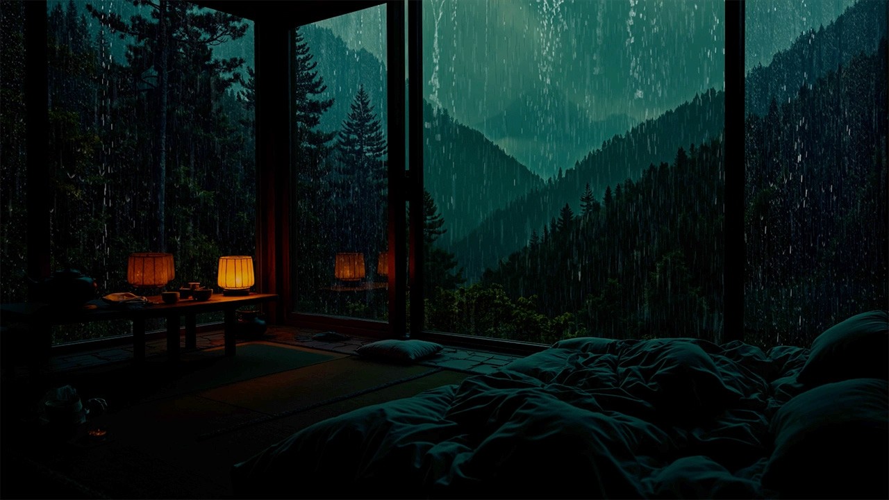 🌧 Calming Rain in a Quiet Dark Bedroom (No Ads) | Peaceful Rain for Deep Sleep & Relaxation