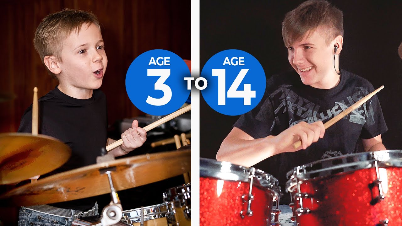 Watch the growth of a Child Drummer (ages 3-14) Avery Drummer