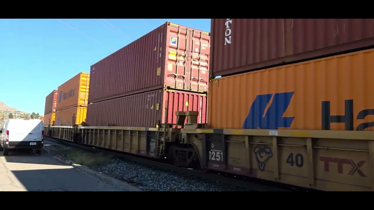 Union Pacific westbound intermodal train coming down the GSR Carrizozo Sub in central El Paso TX 