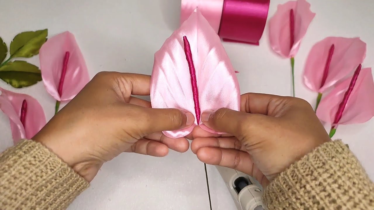 DIY | How To Make Satin Ribbon Flower | Pink Calla Lily Tutorial#satinribbonflowers #craft