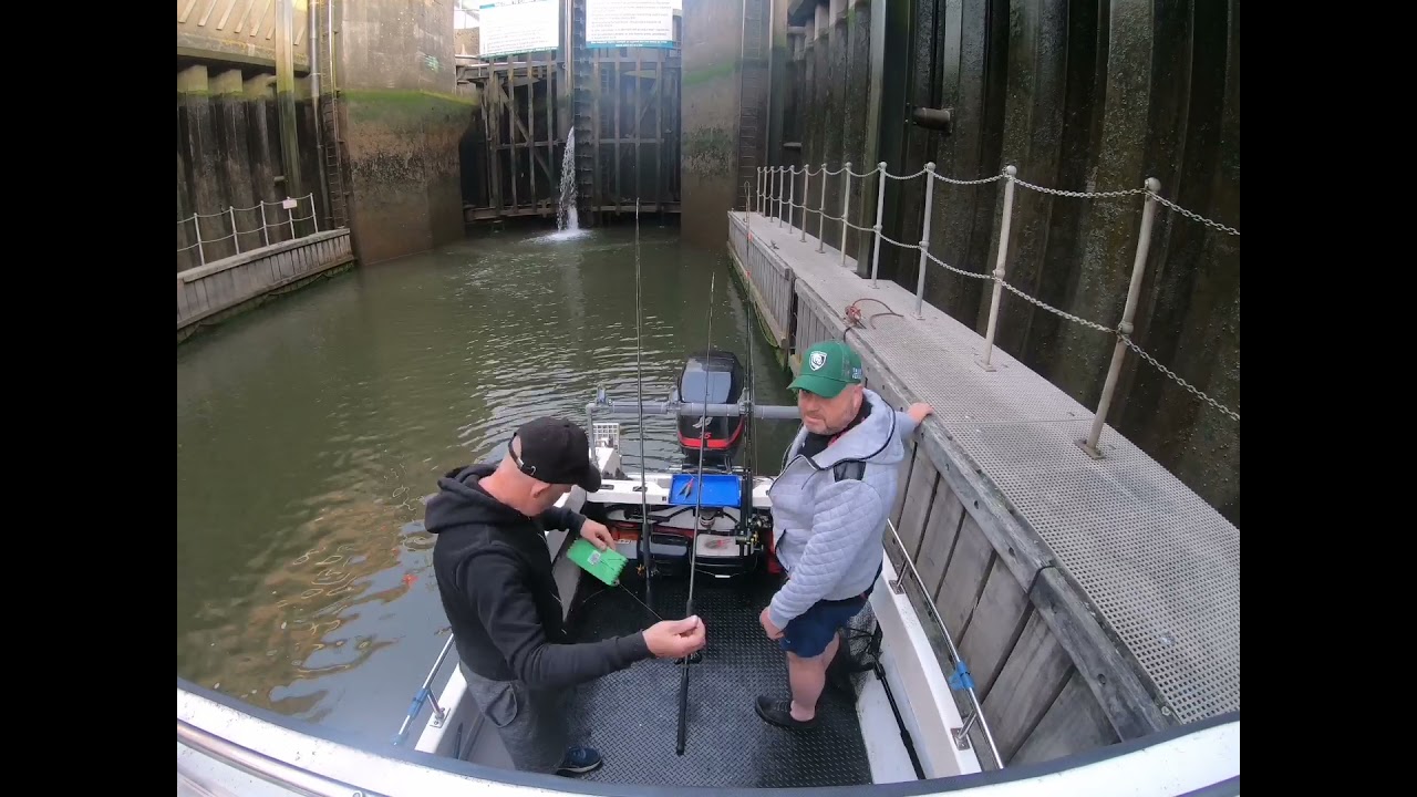 Time-lapse video . Penarth, fishing boat leaving cardiff Bay to go smoothounds fishing