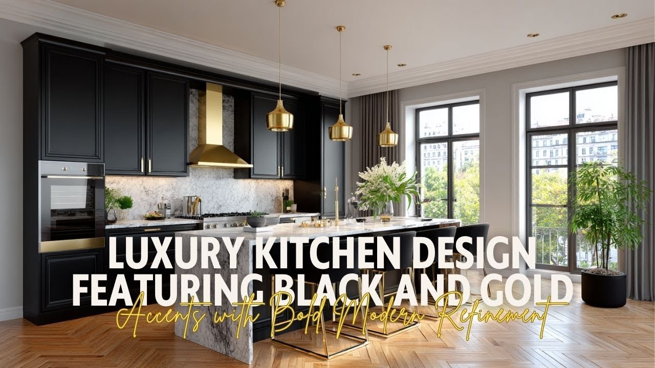 Luxury Kitchen Design Featuring Black and Gold Accents with Bold Modern Refinement