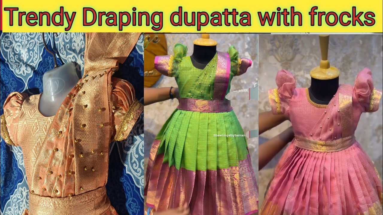 New Trendy Draping dupatta with frocks cutting and stitching🥻 माप कैसे करें 👉full detailed सभी age k