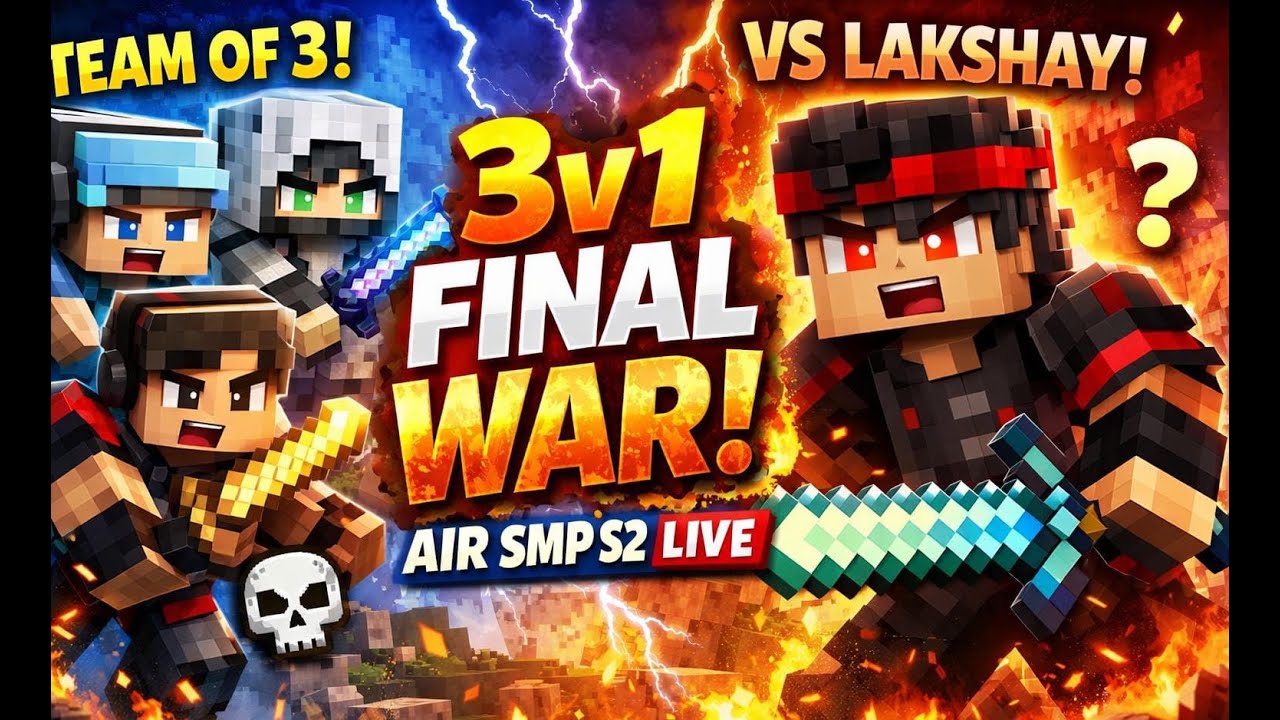 3v1 FINAL WAR 😱🔥 | THE BIGGEST FIGHT in Air SMP S2  LIVE 🔴
