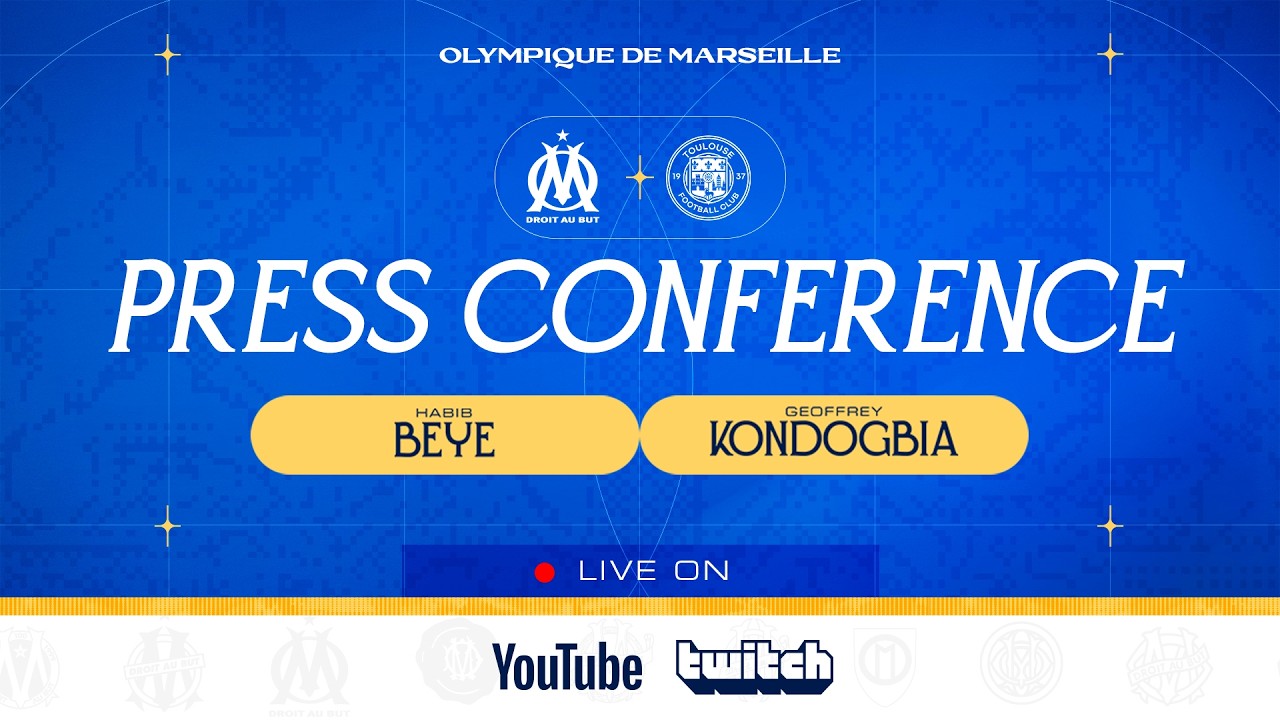 🎙️ Suivez en direct la conférence de presse d’Habib Beye et Geoffrey Kondogbia avant #OMTFC